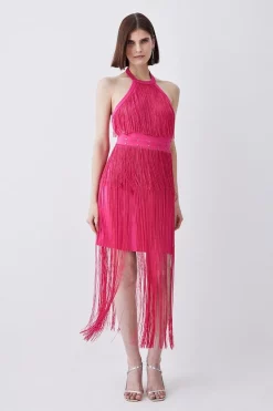 Best reviews of ⭐ Karen Millen Fringed Ponte Detail Halter Neck Mini 👗 Dress 😍