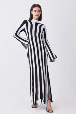 Budget π Karen Millen Petite Stripe Knitted Maxi Column π Dress - mono β€οΈ