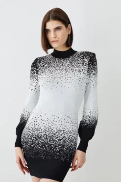 Promo 🌟 Karen Millen Hotfix Sequin High Neck Knit Mini 👗 Dress - mono 🌟