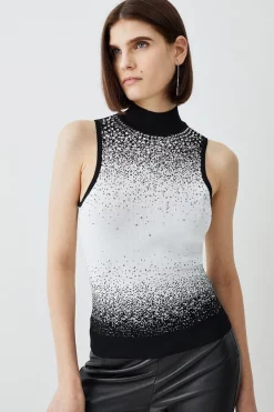 Buy 😀 Karen Millen Hotfix Sequin Knit High Neck Jumper - mono ⌛