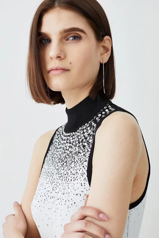 Buy π Karen Millen Hotfix Sequin Knit High Neck Jumper - mono β - Image 2