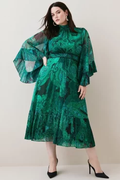 Flash Sale 🛒 Karen Millen Plus Size Drama Pleated Paisley Woven Midi - green ❤️