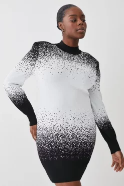 Discount ⭐ Karen Millen Plus Size Hotfix Sequin Knit Mini 👗 Dress - mono 👍