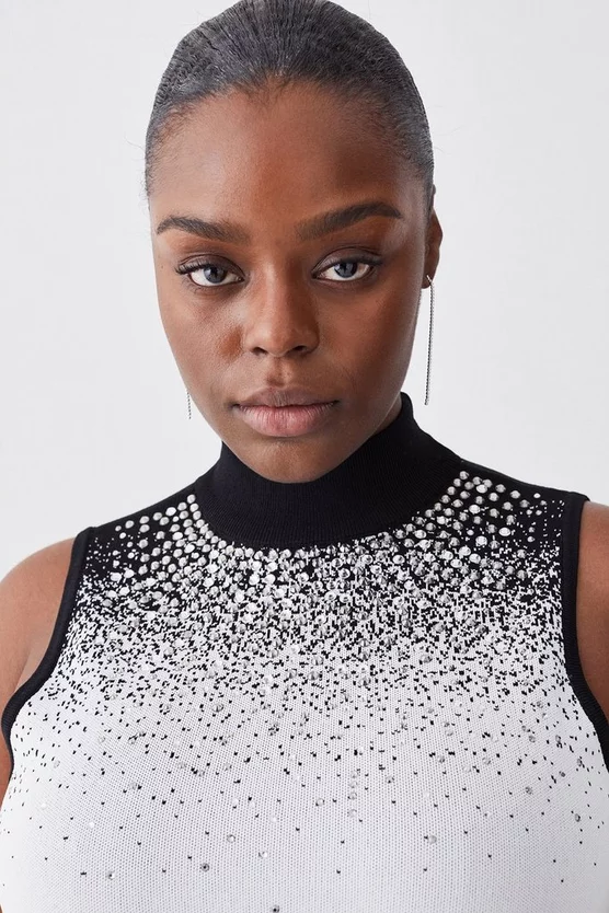 Best reviews of π Karen Millen Plus Size Hotfix Sequin Knit High Neck Jumper - mono β - Image 5