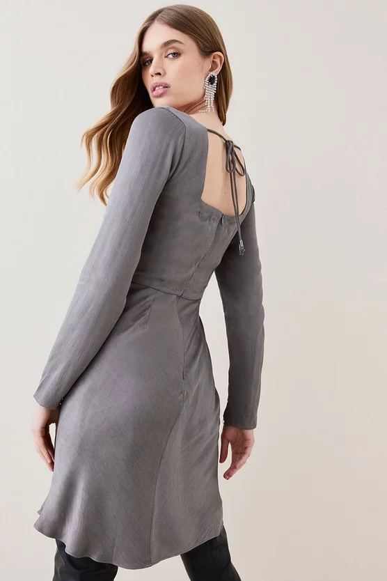 Best deal ๐ Karen Millen Satin Embellished Long Sleeve Mini ๐ Dress ๐งจ - Image 3