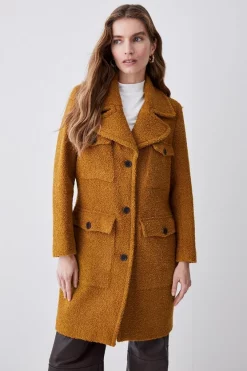 Top 10 ✔️ Karen Millen Boucle Pocket Detail Collared 🧥 Coat - mustard ❤️