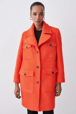 Best Pirce 👍 Karen Millen Boucle Pocket Detail Textured Collared 🧥 Coat - orange 👏