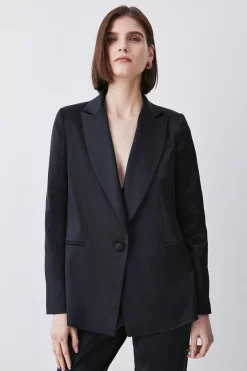 Cheapest π€© Karen Millen Italian Structured Satin Tailored Single Breasted Jacket π