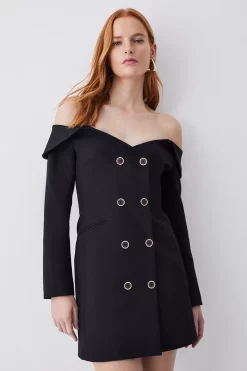 Cheapest 🎁 Karen Millen Clean Tailored Bardot Mini 👗 Dress 🔥