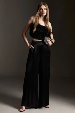 Deals ⌛ Karen Millen Viscose Satin Wide Leg Woven Trousers 💯