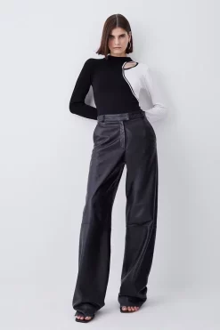 New ❤️ Karen Millen Viscose Blend Cut Out Detail Jumper - mono 🥰