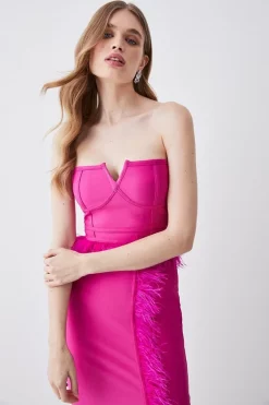 Outlet π₯ Karen Millen Bandage Feather Trim Corset Style Top Co-ord - fuchsia π