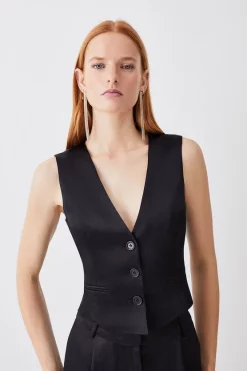 Top 10 🥰 Karen Millen Luxe Satin Waistcoat - black ✔️