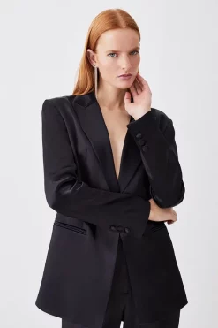 Cheapest β Karen Millen Luxe Satin Single Breasted Blazer - black π