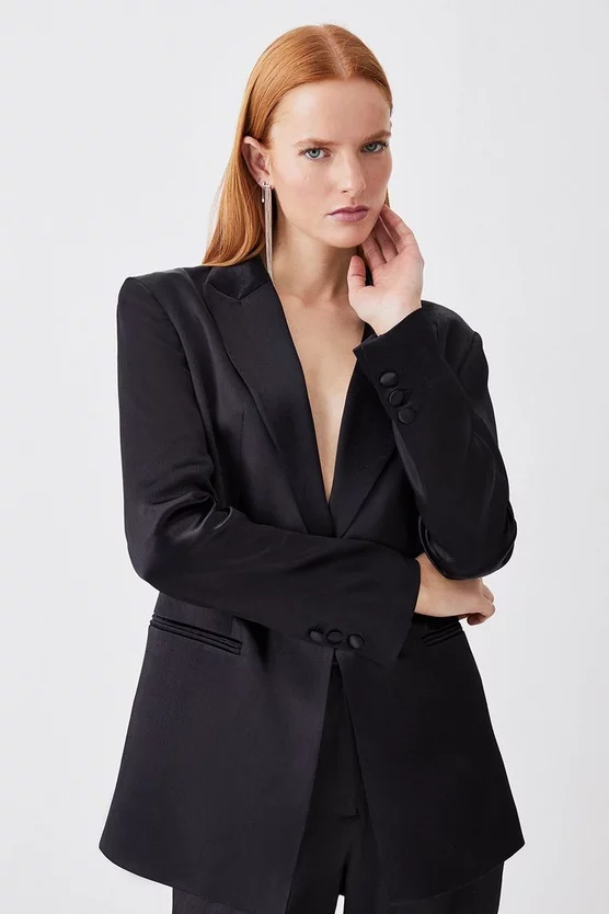 Cheapest β Karen Millen Luxe Satin Single Breasted Blazer - black π