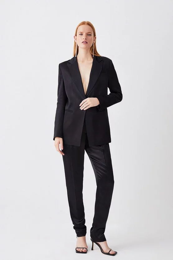 Cheapest β Karen Millen Luxe Satin Single Breasted Blazer - black π - Image 2