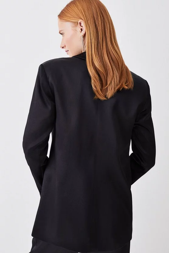 Cheapest β Karen Millen Luxe Satin Single Breasted Blazer - black π - Image 3