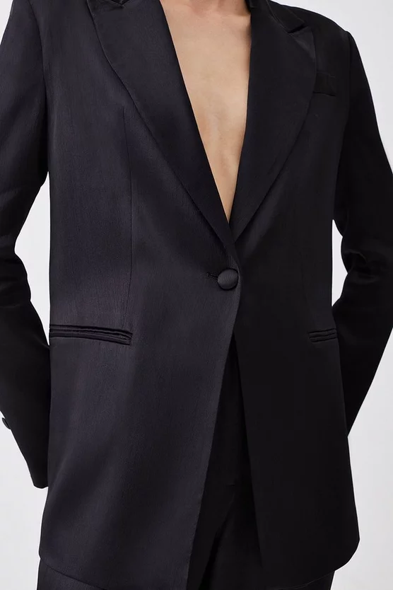 Cheapest β Karen Millen Luxe Satin Single Breasted Blazer - black π - Image 5