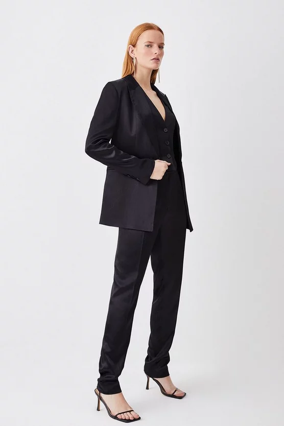Cheapest β Karen Millen Luxe Satin Single Breasted Blazer - black π - Image 6