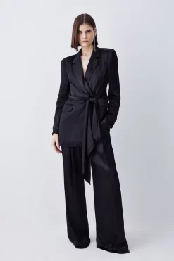 Hot Sale π Karen Millen Satin Back Crepe Tie Waist Blazer π