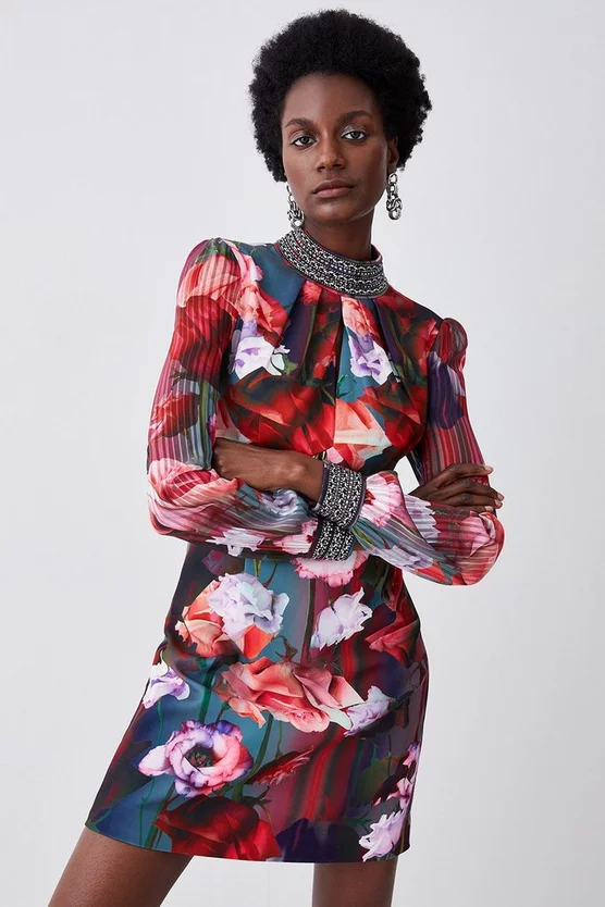 Promo β€οΈ Karen Millen Diamante Trim Floral Woven Mini π Dress π - Image 3