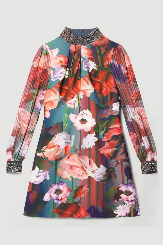 Promo β€οΈ Karen Millen Diamante Trim Floral Woven Mini π Dress π - Image 4