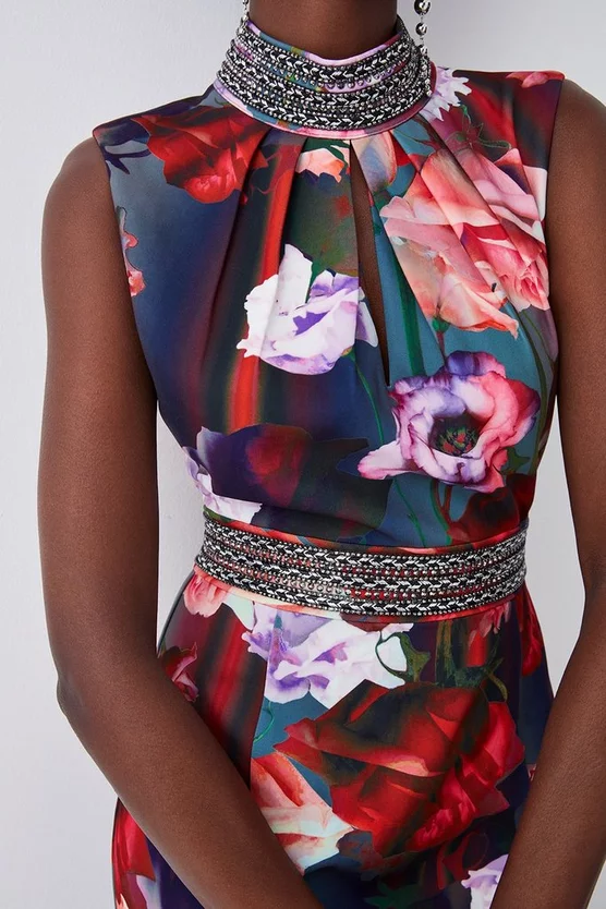 Best Pirce 😉 Karen Millen Diamante Trim Floral Woven Maxi 👗 Dress ❤️ - Image 2