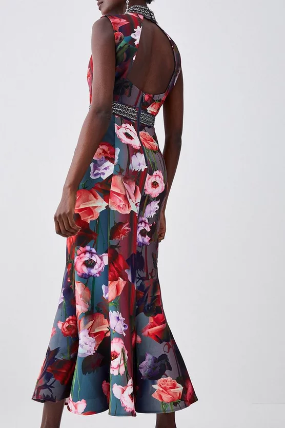 Best Pirce 😉 Karen Millen Diamante Trim Floral Woven Maxi 👗 Dress ❤️ - Image 3