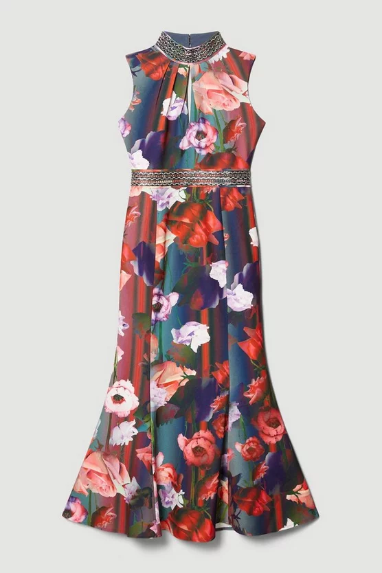 Best Pirce 😉 Karen Millen Diamante Trim Floral Woven Maxi 👗 Dress ❤️ - Image 4