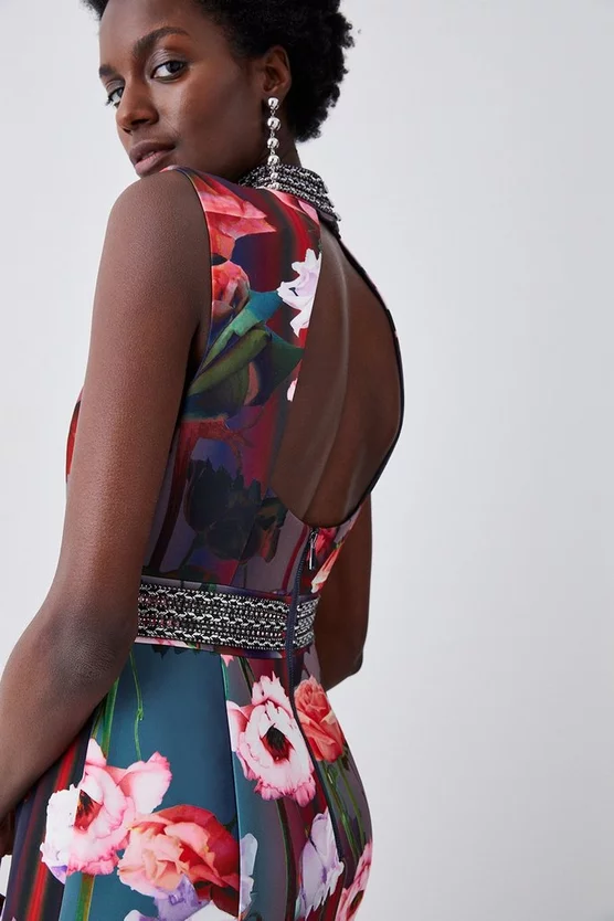 Best Pirce 😉 Karen Millen Diamante Trim Floral Woven Maxi 👗 Dress ❤️ - Image 5