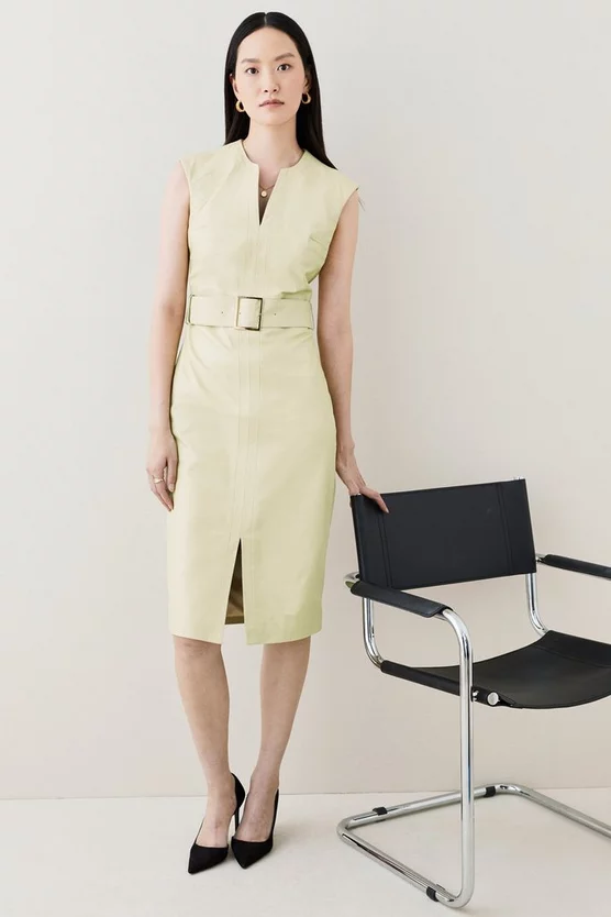Best Sale π₯ Karen Millen Leather Pocket Belted Midi π Dress - washed lime π - Image 2