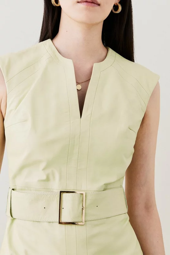 Best Sale π₯ Karen Millen Leather Pocket Belted Midi π Dress - washed lime π - Image 3