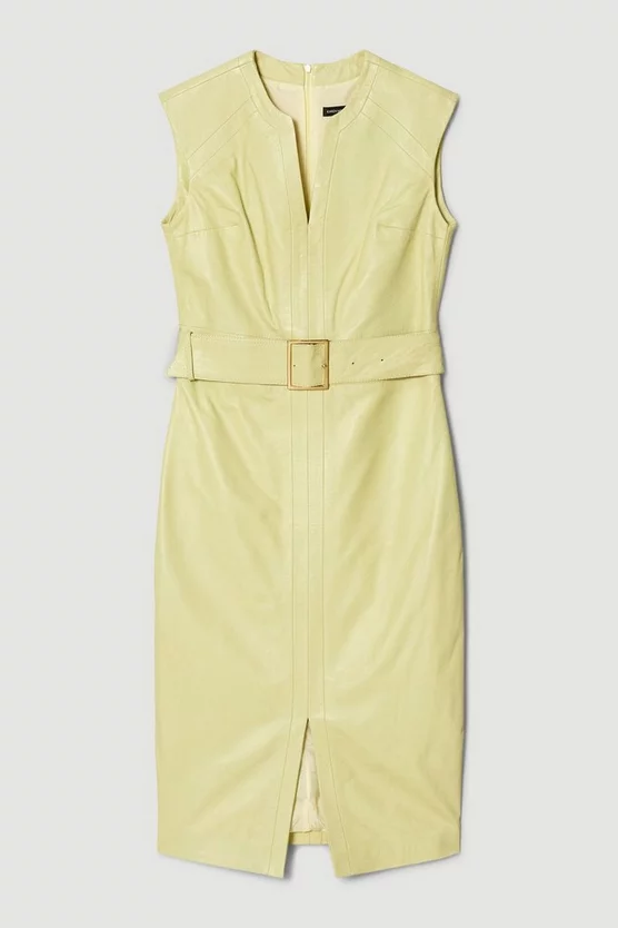 Best Sale π₯ Karen Millen Leather Pocket Belted Midi π Dress - washed lime π - Image 4