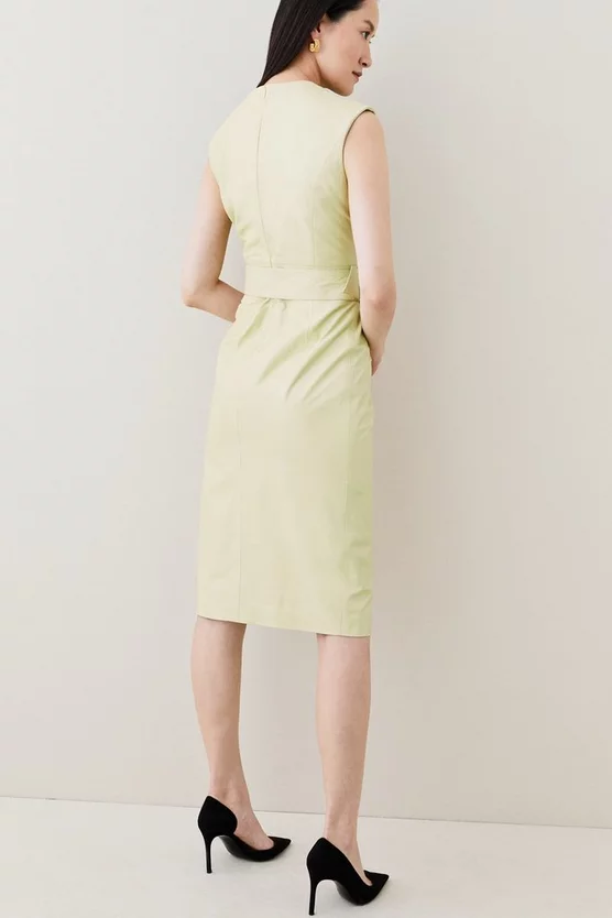 Best Sale π₯ Karen Millen Leather Pocket Belted Midi π Dress - washed lime π - Image 5