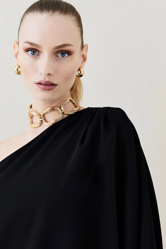 Best Sale ๐ฏ Karen Millen Compact Viscose One Shoulder Cape Mini ๐ Dress โ - Image 2