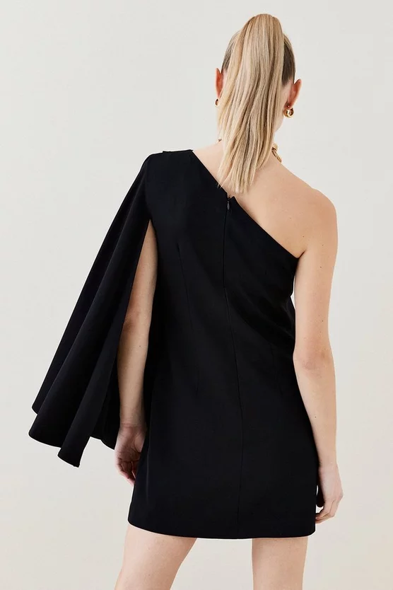 Best Sale ๐ฏ Karen Millen Compact Viscose One Shoulder Cape Mini ๐ Dress โ - Image 5