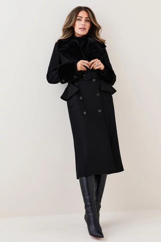 Hot Sale π Karen Millen Lydia Millen Belted Sheepskin & Italian Virgin Wool π§₯ Coat - black βοΈ - Image 2