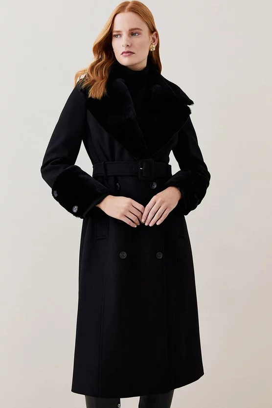 Hot Sale π Karen Millen Lydia Millen Belted Sheepskin & Italian Virgin Wool π§₯ Coat - black βοΈ - Image 3