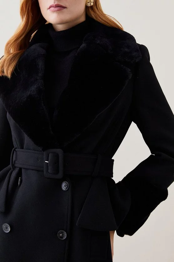 Hot Sale π Karen Millen Lydia Millen Belted Sheepskin & Italian Virgin Wool π§₯ Coat - black βοΈ - Image 4