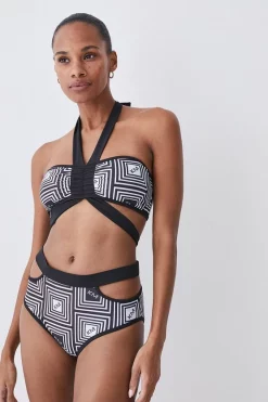 Outlet 🛒 Karen Millen Mono Print High Waist Cut Out 👙 Bikini Bottoms ❤️