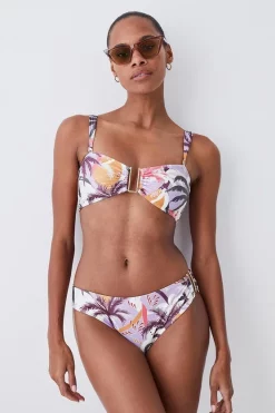 Coupon 👍 Karen Millen Palm Print Gold Trim Detachable Strap 👙 Bikini Top - multi 😍