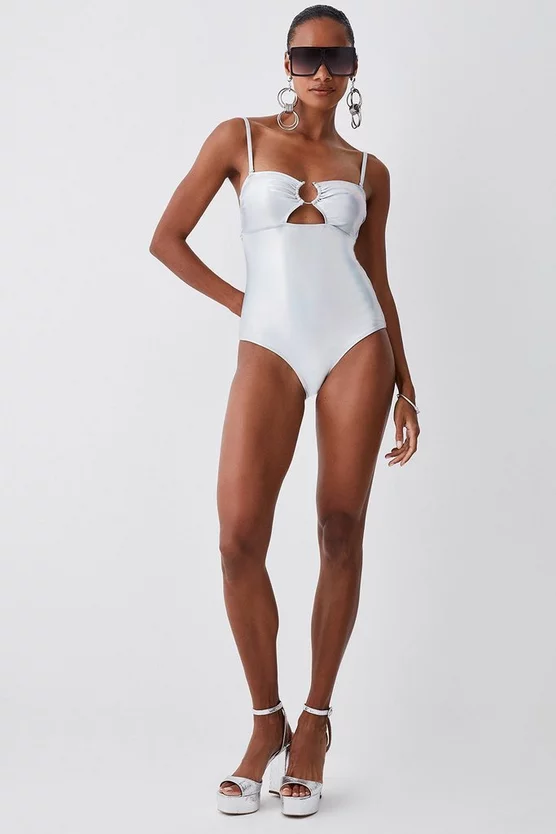 Buy π Karen Millen Metallic Cut Out Silver Trim π©± Swimsuit - metallic silver π - Image 3