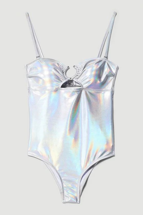 Buy π Karen Millen Metallic Cut Out Silver Trim π©± Swimsuit - metallic silver π - Image 4