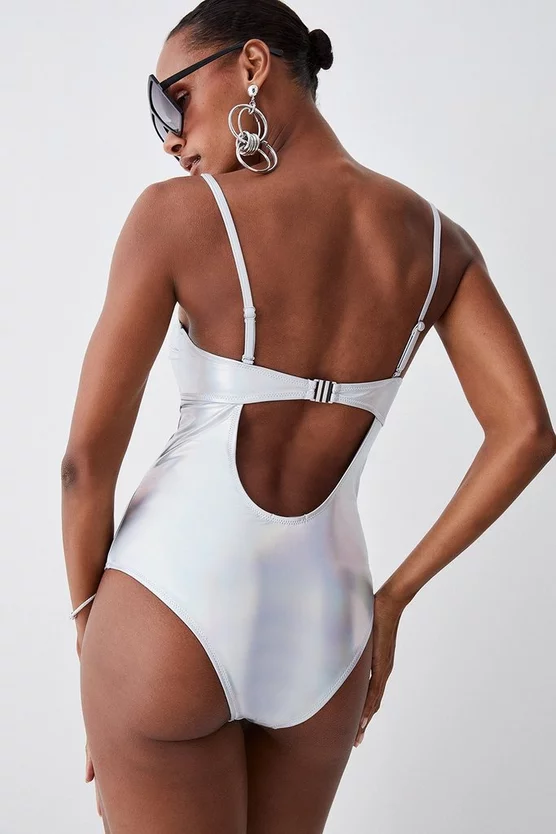 Buy π Karen Millen Metallic Cut Out Silver Trim π©± Swimsuit - metallic silver π - Image 5