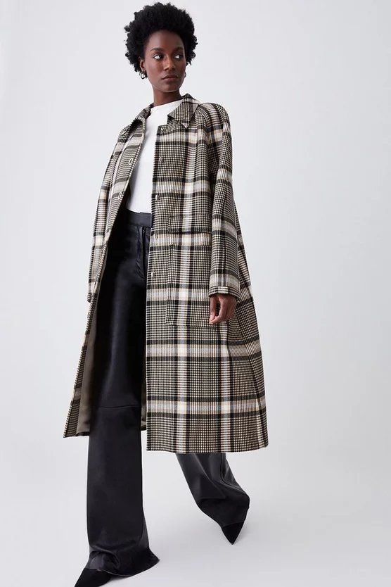 Best Pirce π Karen Millen Italian Check Balmacaan π§₯ Coat - multi π₯°