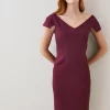 Coupon 😍 Karen Millen Petite Structured Crepe Cross Detail Midi 👗 Dress - merlot 💯