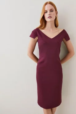 Coupon 😍 Karen Millen Petite Structured Crepe Cross Detail Midi 👗 Dress - merlot 💯