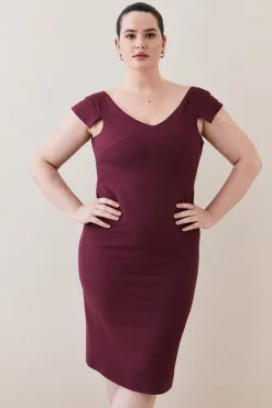 Deals 👍 Karen Millen Plus Size Structured Crepe Cross Detail Midi 👗 Dress - merlot ⌛