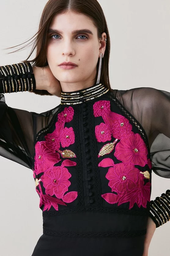 Brand new β¨ Karen Millen Applique Organdie Buttoned Woven Maxi π - Image 2