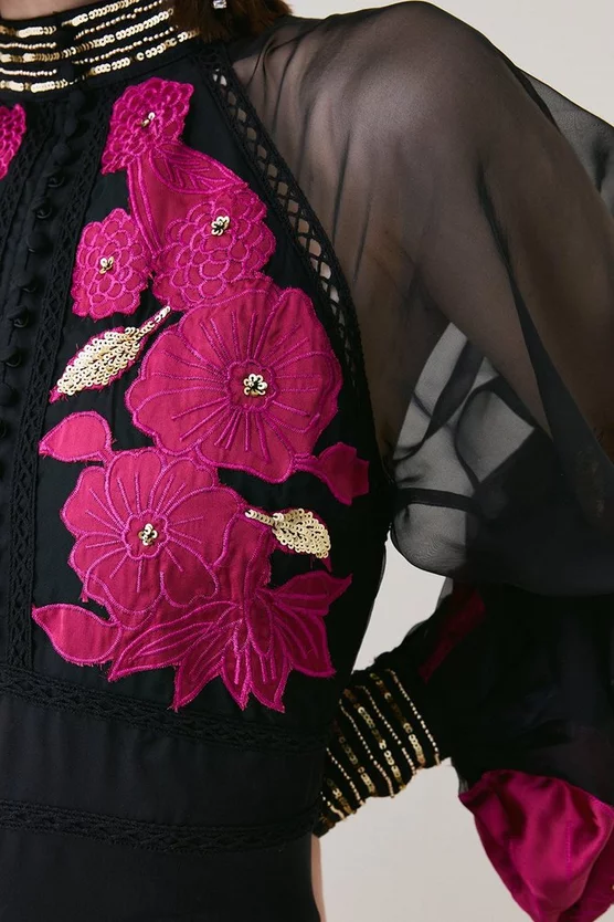 Brand new β¨ Karen Millen Applique Organdie Buttoned Woven Maxi π - Image 3